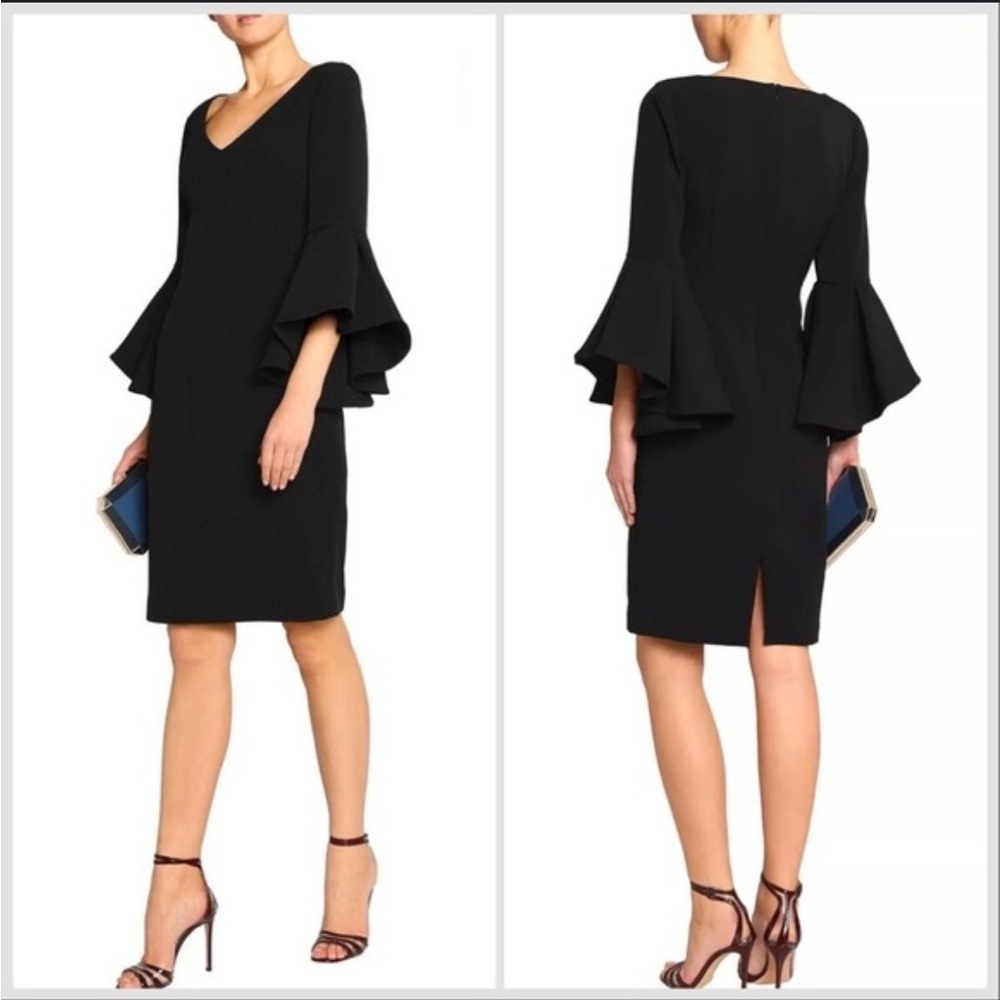 Badgley Mischka Size 0 Black Sheath Dress with Flare Sleeves
